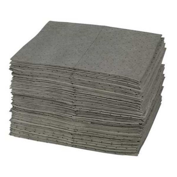 Brady Sorbent Pad, 25 gal, 15 in x 19 in, Universal, Gray, Polypropylene GP300