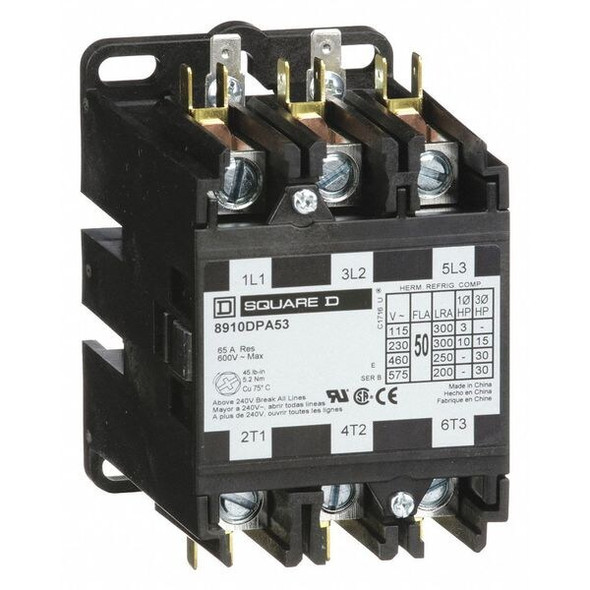Square D DefPurposeMagContactor,24VAC,3P,50A 8910DPA53V14
