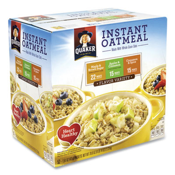 Quaker® Instant Oatmeal, Assorted Varieties, 1.51 oz Envelope, 52/Carton 26298