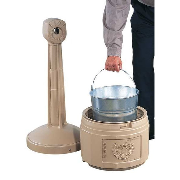 Justrite 4 gal Smokers Cease-Fire Cigarette Receptacle, 38-1/2 in H x 16-1/2 in Dia, Pewter 26800