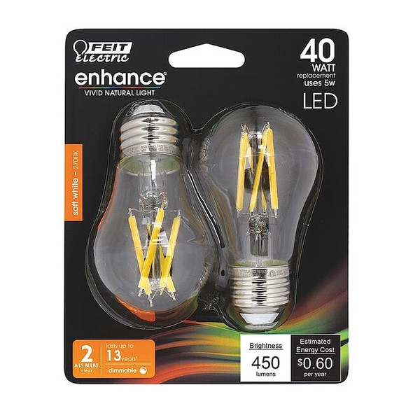 Feit Electric LED,5 W,A15,Medium Screw (E26),PK2 BPA1540927CAFIL/2/RP
