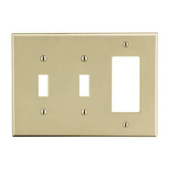 Toggle Switch/Rocker Wall Plate, Number of Gangs: 3 Plastic, Satin Finish, Ivory