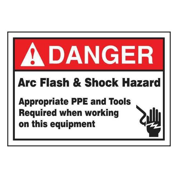 Accuform Danger Label,Arc Flash,3-1/2x5 in,Adhesive Dura-Vinyl LELC130