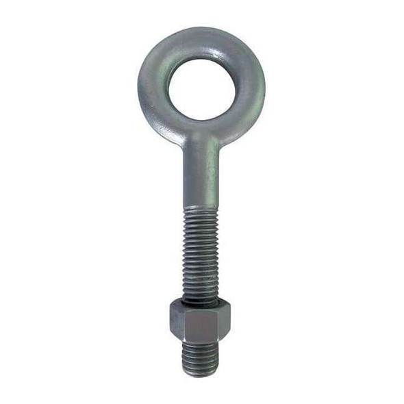 Eye Bolt Without Shoulder, 3/8"-16, 4 in Shank, 3/4 in ID, Steel, Galvanized