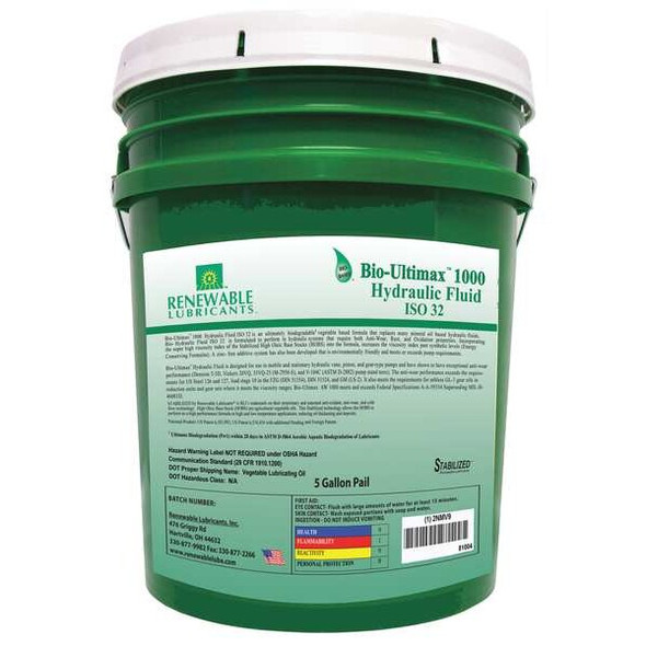 5 gal Pail, Hydraulic Oil, 32 ISO Viscosity, Not Specified SAE