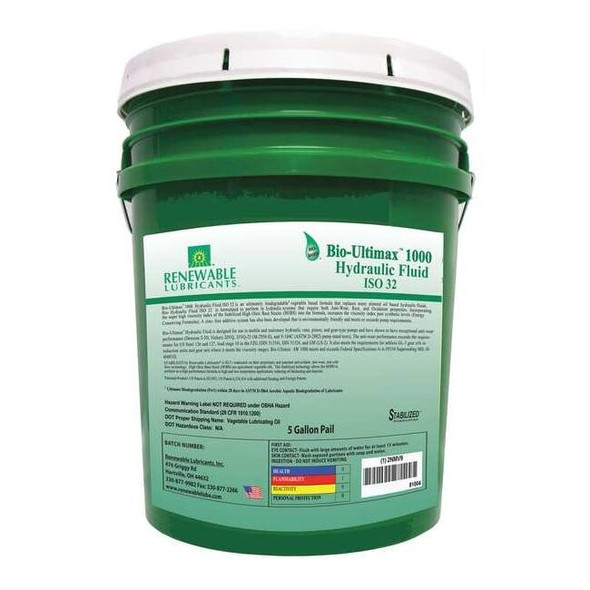 5 gal Pail, Hydraulic Oil, 32 ISO Viscosity, Not Specified SAE