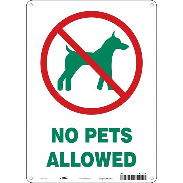 NO PETS ALLOWED, 10 in W x 14 in H, Vertical Rectangle, Aluminum, 485L70