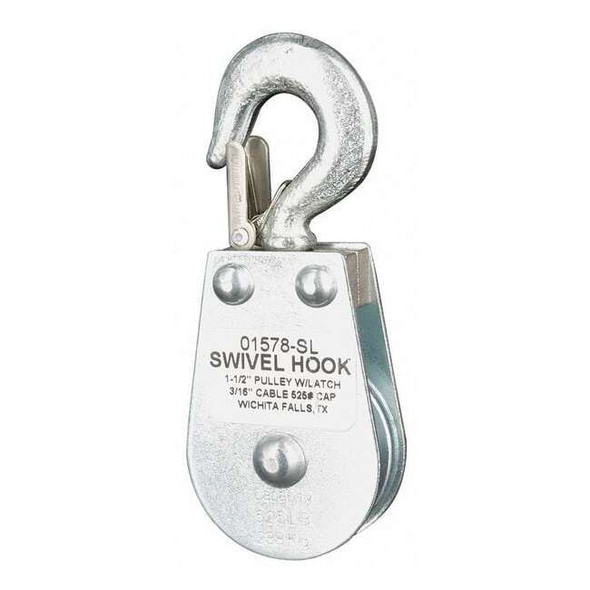 Pulley Block, Wire Rope, 3/16 in Max Cable Size, 525 lb Max Load, Zinc Plated