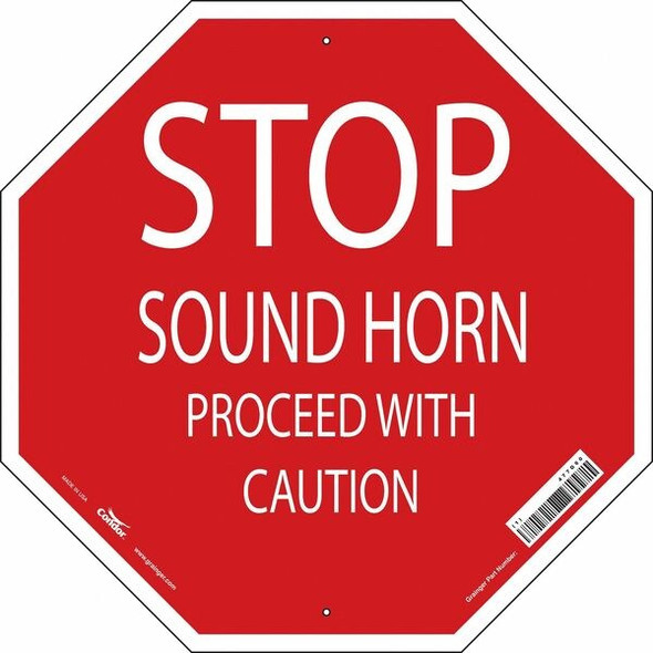 No Header, Stop Sound Horn Proceed With Caution, 24" W x 24" H, Octagon, Vinyl