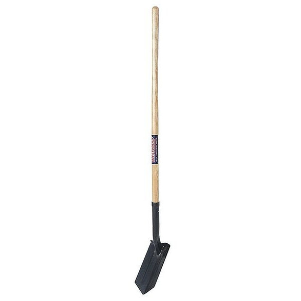 Trenching Shovel, 14 ga  Steel Blade, Standard Step, 48 in L Natural Wood Handle