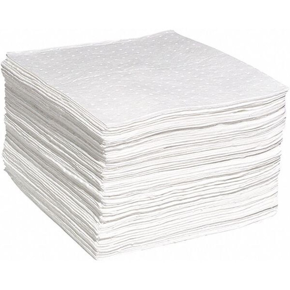 Absorbent Pad, 15 in W x 19 in L, Absorbs 31 gal. per Pkg, Oil, White, 200 Pack