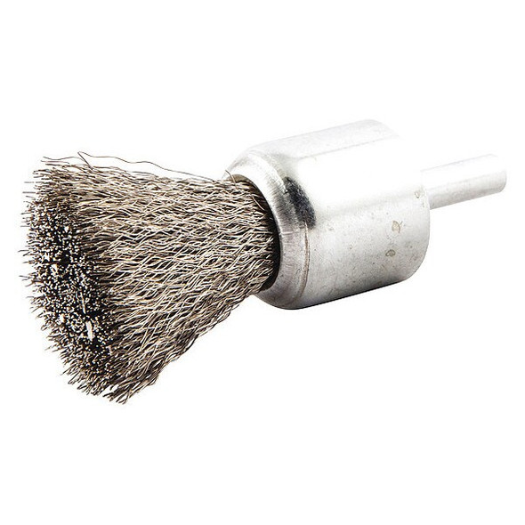 End Brush, Crimped, 1" dia., 22000 rpm, Abrasive Material: Stainless Steel