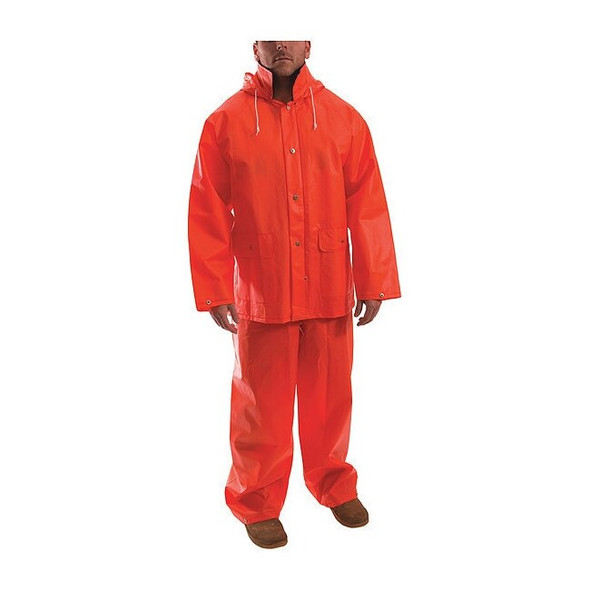 Tingley 2-Piece Rainsuit, PVC, 0.35 mil Thick, Attached, Orange, XL S63219
