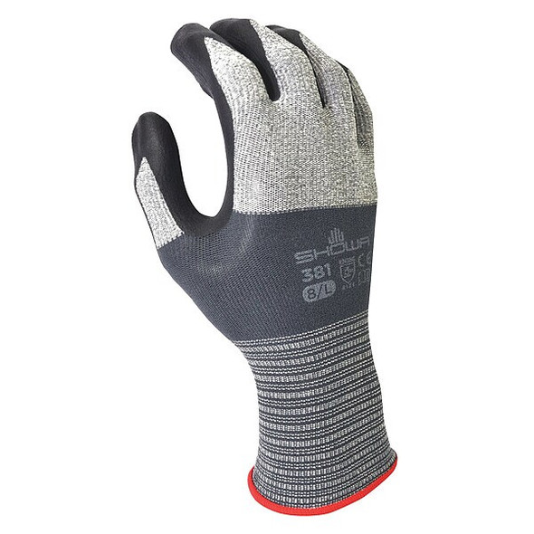 Coated Gloves, Foam Nitrile, Foam, Palm, 4 Abrasion Level, Gray, L (8) 1 PR