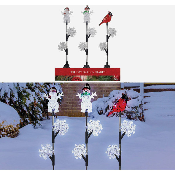 Alpine Solar Snowman, Santa & Cardinal Garden Stake