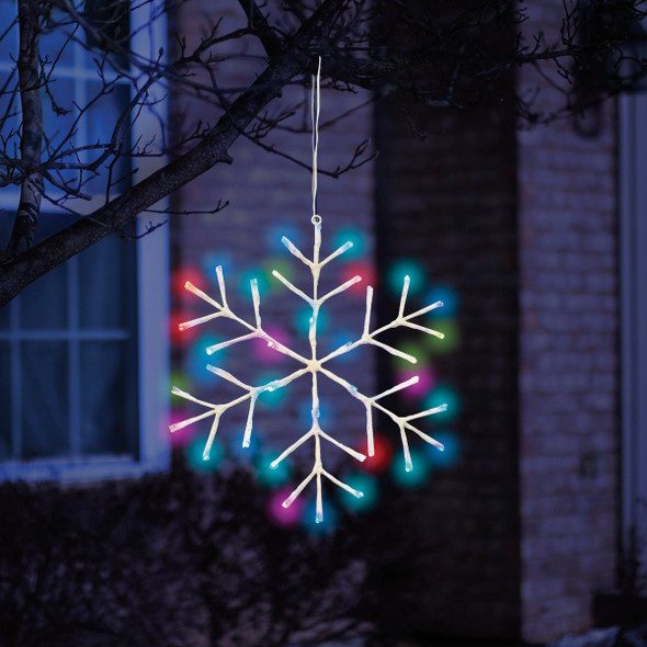 Alpine 16 In. LED Multi-Color Snowflake Hanging Lighted Decoration Alpine 16 In. LED Multi-Color Snowflake Hanging Lighted Decoration