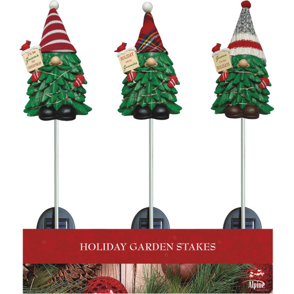 Alpine 33 In. LED Solar Gnome Tree Christmas Garden Stake SLL2304ABB Pack of 9 Alpine 33 In. LED Solar Gnome Tree Christmas Garden Stake SLL2304ABB Pack of 9
