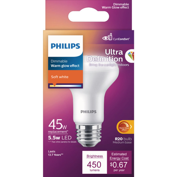 Philips 45W Equivalent Soft White R20 Medium Dimmable LED Floodlight Light Bulb Philips 45W Equivalent Soft White R20 Medium Dimmable LED Floodlight Light Bulb