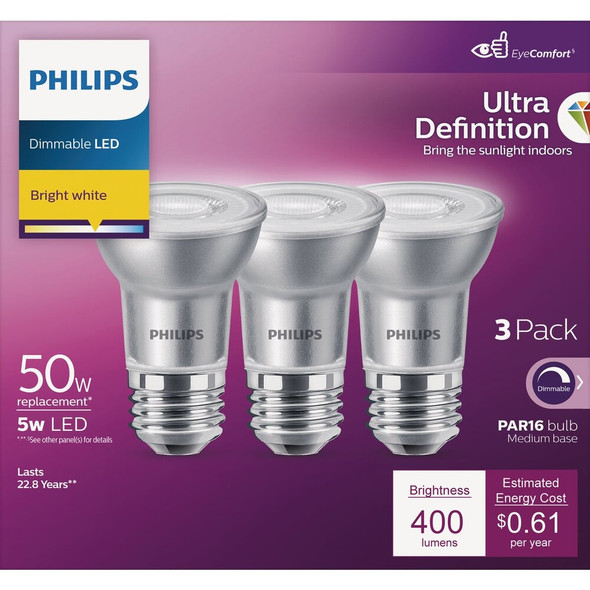 Philips 3pk 50w Par16bw Led Bulb 570762 533165