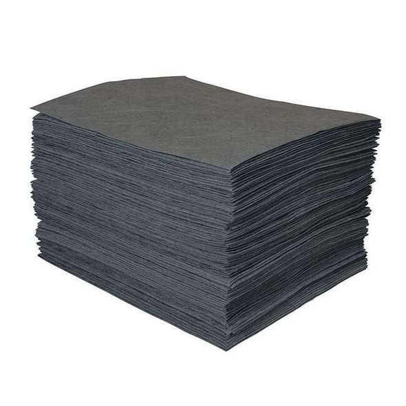 Brady Sorbent Pad, 27 gal, 15 in x 19 in, Universal, Gray, 100 PK MXU1000
