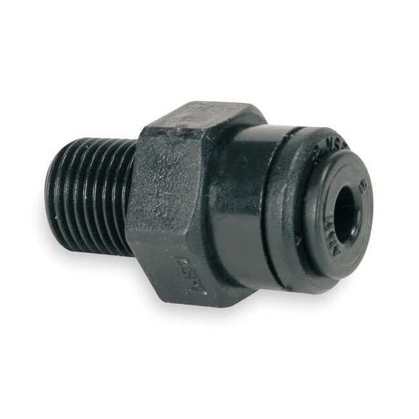Push-Fit Adapter Fitting, 1/4 in Tube Size, Acetal, Black, 10 PK