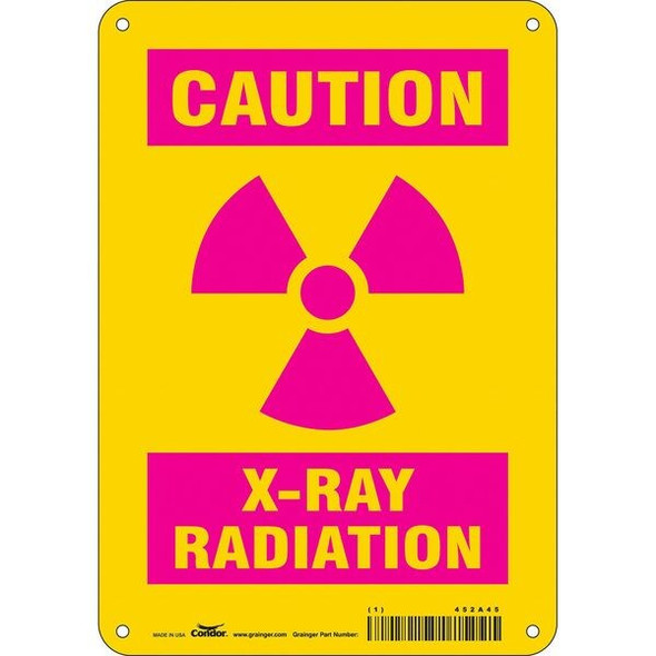 Radiation Sign, 10 in H, 7 in W, Aluminum, Horizontal Rectangle,452A45