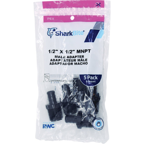SharkBite 1-2 In. Barb x 1-2 In. MPT Poly-Alloy PEX Adapter (5-Pack) UP120A5 464064