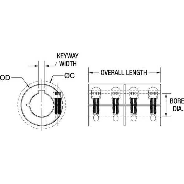 Ruland Coupling,One Piece,Bore Dia 3/8 In CLC-6-6-SS