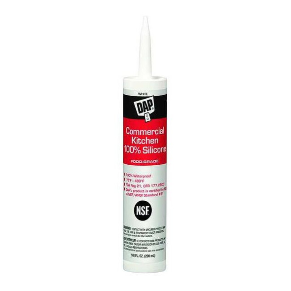 Silicone Sealant, 10 oz, Cartridge, White, Silicone Base, Commercial Kitchen