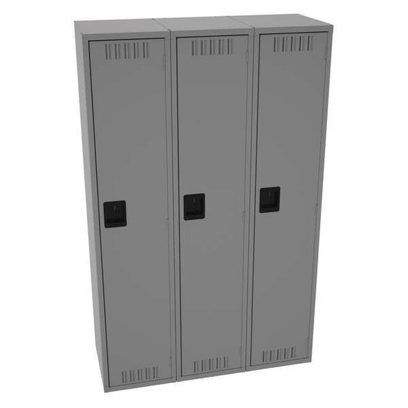Wardrobe Locker, 15 in W, 18 in D, 72 in H, (1) Tier, (3) Wide, Medium Gray