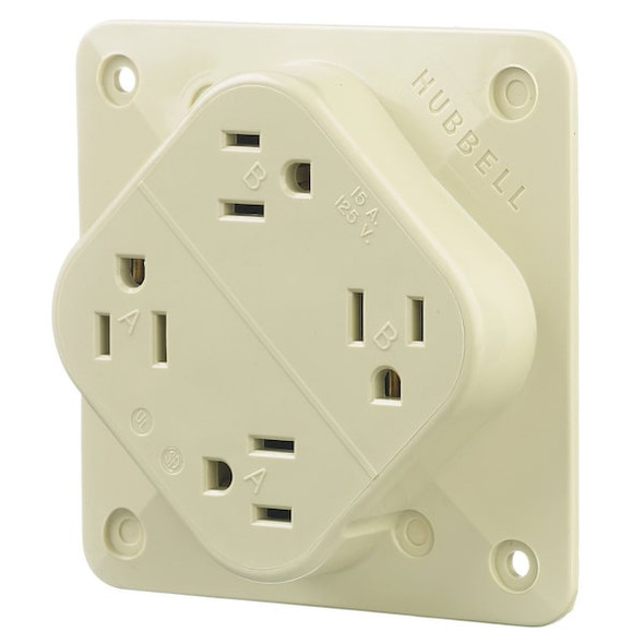 Straight Blade Receptacle, 5-15R, 15 A, 125V AC, 2 Pole, 3 Wire, Surface Mount, Grounded
