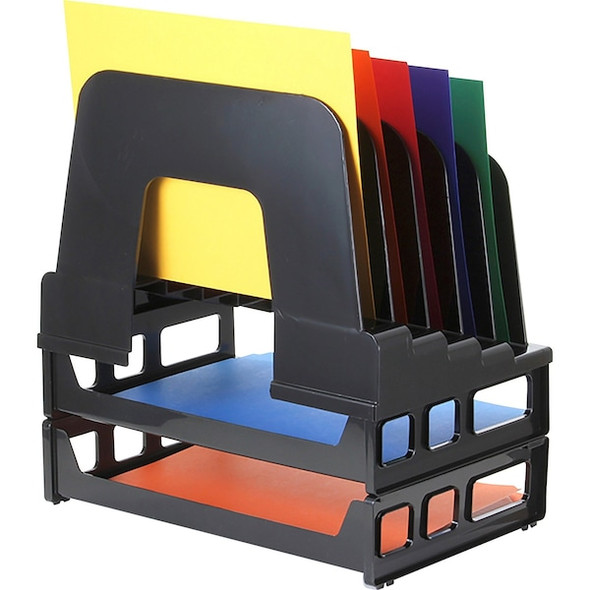 Letter Tray, Black, Plastic, 13 3/8 in W, 9 in L, 14 1/2 in H, 7 Number of Compartments