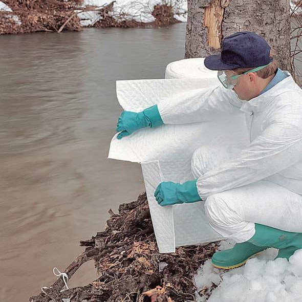 Pig Sorbent Roll, 40 gal, 30 in x 150 ft, Oil, White, Polypropylene MAT402