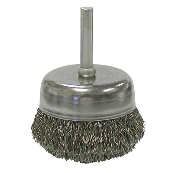 Stem-Mounted Crimped Wire Cup Brush, 2 in dia, 0.0118 in Steel Wire