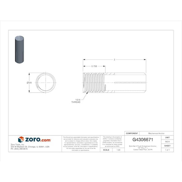 Red Head Multi-Set II Flush Embedment Anchor, 1/2" Dia, 2" L, Carbon Steel Plain, 50 PK CL-12
