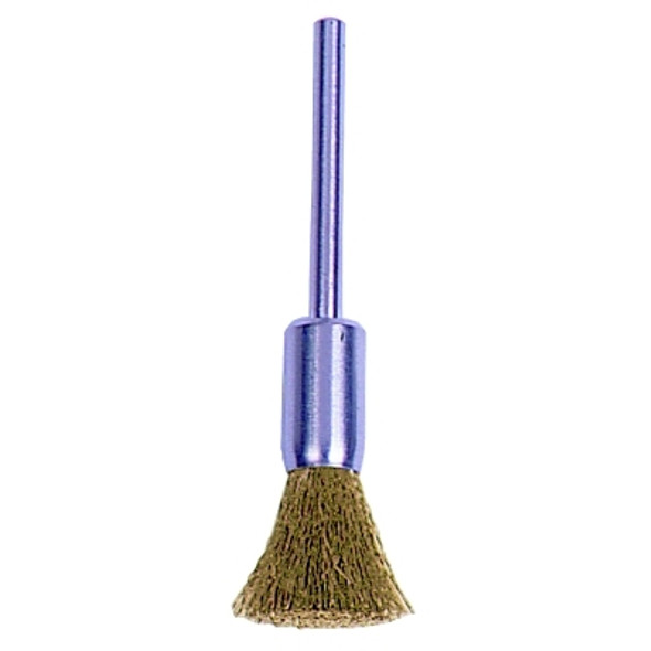 Miniature Wire End Brush, Stainless Steel, 3/16 in Brush dia, 0.003 in Bristle dia, 1-1/4 in Stem L, 37000 rpm Miniature Wire End Brush, Stainless Steel, 3/16 in Brush dia, 0.003 in Bristle dia, 1-1/4 in Stem L, 37000 rpm