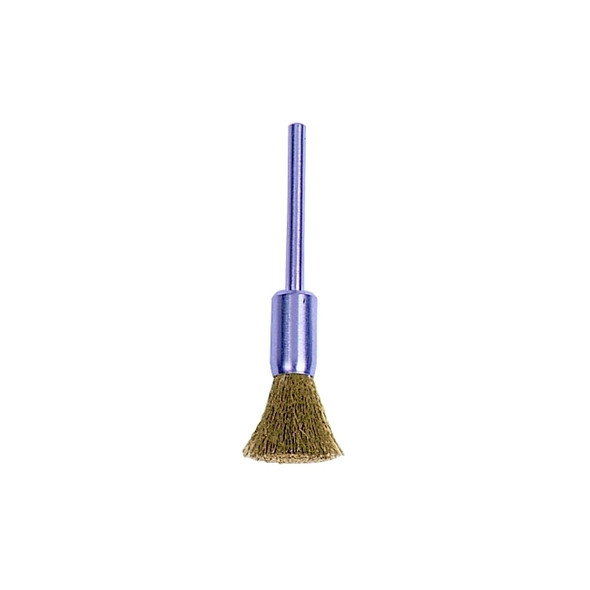 Miniature Wire End Brush, Stainless Steel, 3/16 in Brush dia, 0.003 in Bristle dia, 1-1/4 in Stem L, 37000 rpm