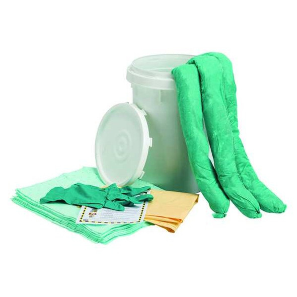 Spill Kit, 9 gal Volume Absorbed per Kit, 6 1/2 gal Capacity, Bucket, White, 16