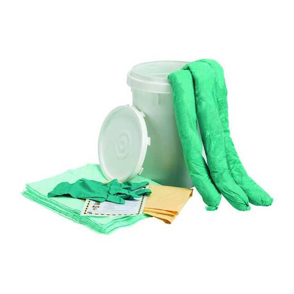 Spill Kit, 9 gal Volume Absorbed per Kit, 6 1/2 gal Capacity, Bucket, White, 16
