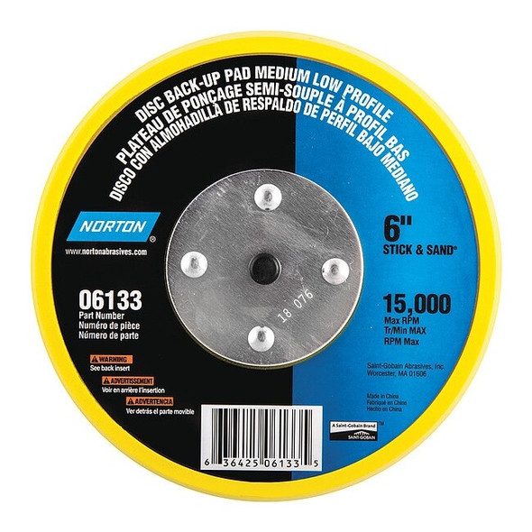 Norton Abrasives Disc Backup Pad,6" dia.,15,000 rpm 63642506133