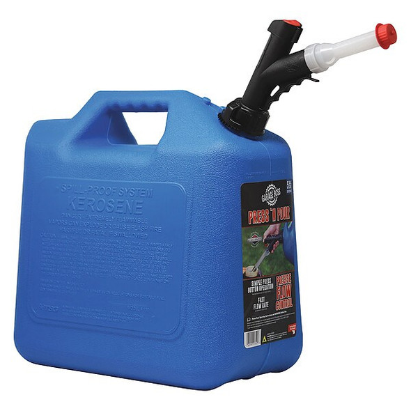 Gas Can, Plastic, 5 gal, Self-Venting, Includes Smart-Fill Spout, Blue, Kerosene