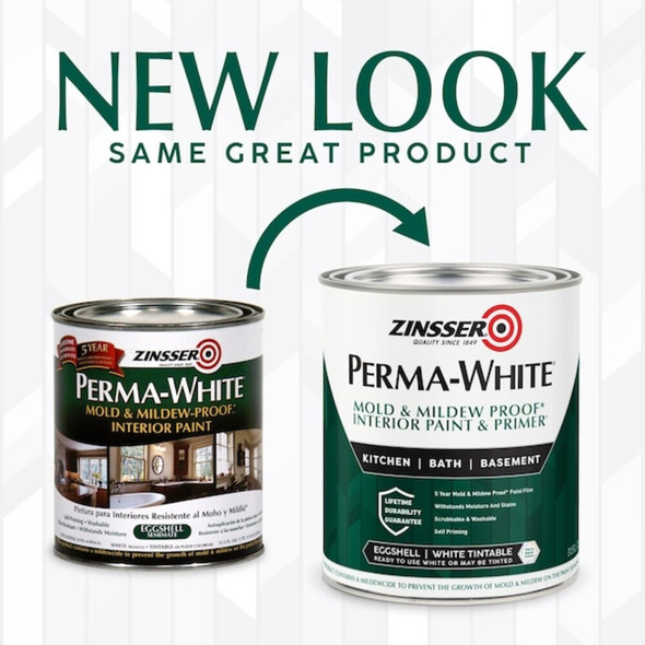 Zinsser Interior Paint, Eggshell, Water Base, White, 1 qt 2774