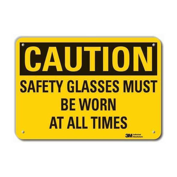 Caution Sign,10 in H,Alum,Safety Glasses, LCU3-0379-RA_14x10
