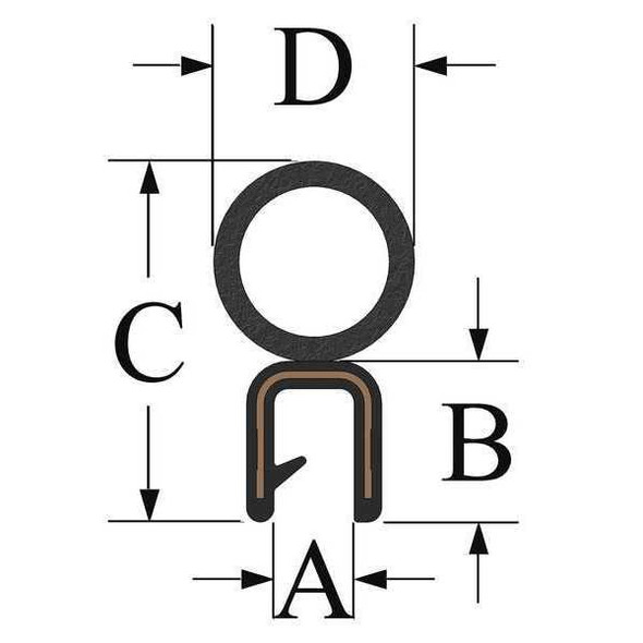 Trim Seal, EPDM, 100 ft Length, 7/16 in Overall Width, Style: Trim with a Side Bulb