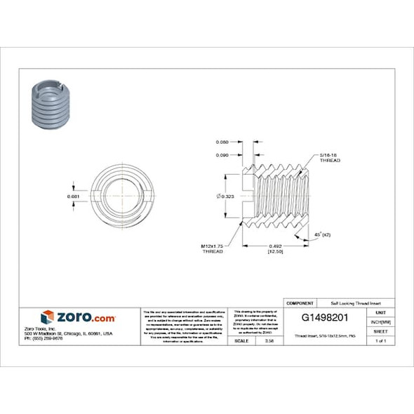 E-Z Lok Heavy Wall Self Locking Thread Insert, 5/16"-18 Int Thrd Sz, Carbon Steel, 5 PK 550-5-PK5