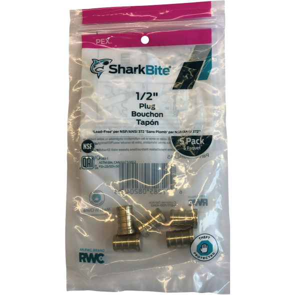 SharkBite 1-2 In. Barb Brass PEX Test Plug (5-Pack) UC514LFA5 495637