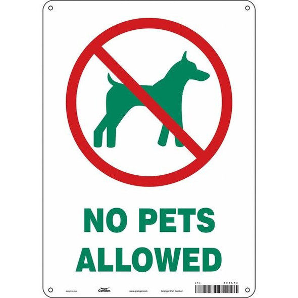 NO PETS ALLOWED, 10 in W x 14 in H, Vertical Rectangle, Polyethylene, 485L73