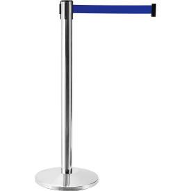 Global Industrial Retractable Belt Barrier 40"" Stainless Steel Post 7-1/2' Blue