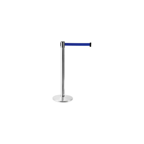 Global Industrial Retractable Belt Barrier 40"" Stainless Steel Post 7-1/2' Blue