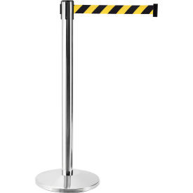 Global Industrial Retractable Belt Barrier 40"" Stainless Steel 7-1/2' Black/Yel